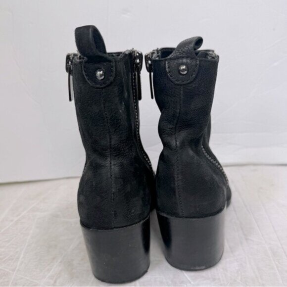 VINCE CAMUTO Imala Double Zip Mid Heel Booties Leather Moto Boots Punk Black 7 - Picture 5 of 16